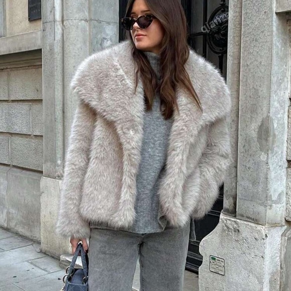 Faux Fur Jacket For Women Elegant Solid Lapel Long Sleeve Coat Casual Loose - Picture 4 of 4